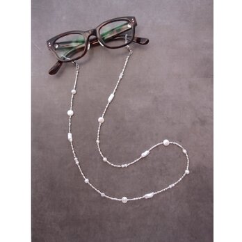 Pearl × Glass Beads / 2way Necklace グラスコード ネックレス兼用（眼鏡ホルダー）SVの画像