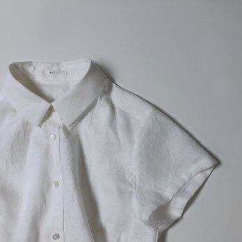 リネンの四角い半袖シャツ　/　オフホワイト　の画像
