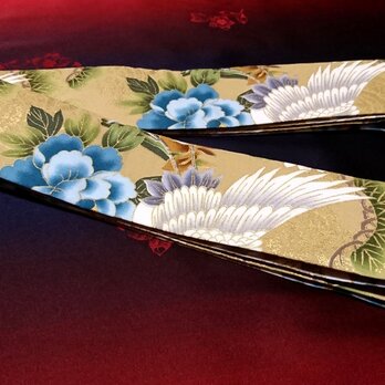 創作帯☆居合帯・半纏帯 リバーシブル鶴に大柄牡丹 巾約7cmの画像