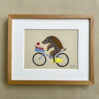 『自転車に乗って♪』原画　額込みの画像