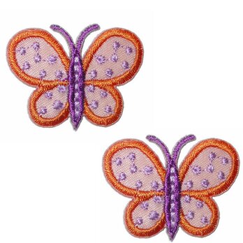 アップリケワッペン ちょうちょ 刺繍ドット ピンク＆オレンジ2枚 W-0765 バタフライ　蝶々の画像