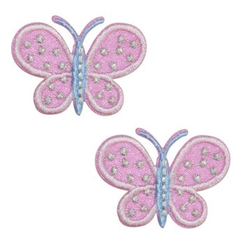 アップリケワッペン ちょうちょ 刺繍ドット ライトピンク&ラベンダー2枚 w-0757 バタフライ 蝶々の画像