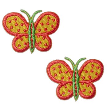 アップリケワッペン ちょうちょ 刺繍ドット イエロー&オレンジ 2枚　W-0763 バタフライ 蝶々 PPの画像
