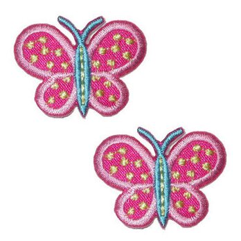 アップリケワッペン ちょうちょ 刺繍ドット フューシャピンク&アクア2枚 W-0759 バタフライ　蝶々 PPの画像
