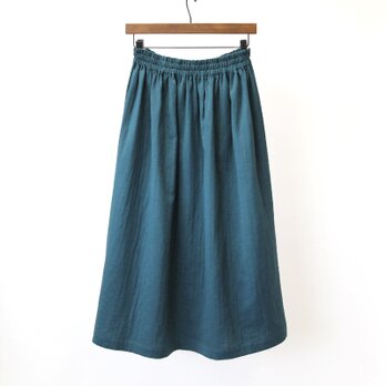 【即納】ふんわり柔らかスラブダブルガーゼのギャザースカート（ピーコック）タンブラー加工 ロングの画像