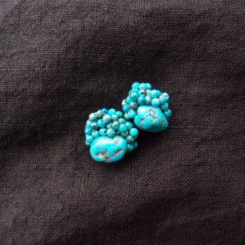 【天然石刺繍／ピアス】Chrysocolla × Turquoise Earrings／クリソコラ×ターコイズの画像