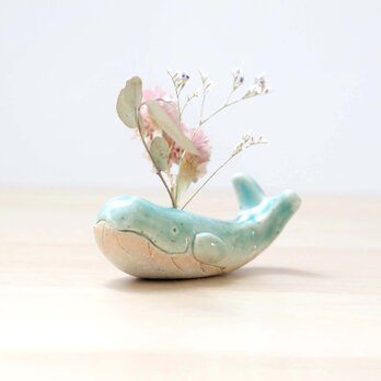 クジラの花挿しオブジェ トルコブルー ＊ ドライフラワー付き