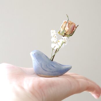 小鳥の花挿しオブジェ シーブルー ＊ ドライフラワー付きの画像