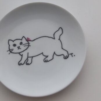 白猫　九谷焼　豆皿の画像