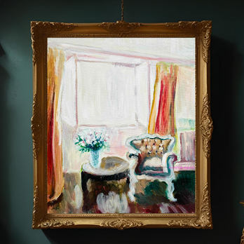 原画「窓辺の椅子とテーブル」F10・油彩画 額装(3枚目の画像)