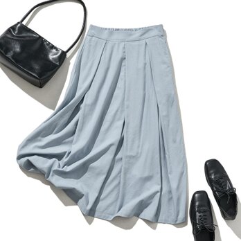 ふわり、ひらり、美しいドレープを描く美形スカート　コットンリネンスカート　ロングスカート 　灰青　210807-2の画像