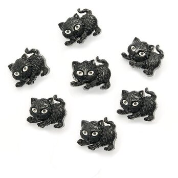 プラスチックボタン7個ブラックキャット JT　黒猫　B-2471 くろねこの画像