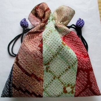 ７７６０　絞りの羽織で作った巾着袋の画像