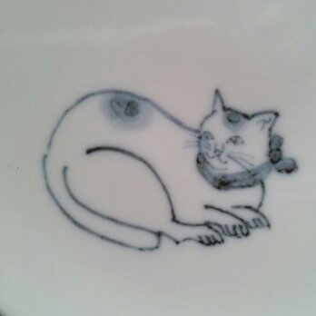 染付5寸猫皿10の画像