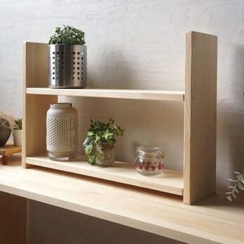 棚 シェルフ 見せる収納棚 2段タイプ ディスプレイ キッチン 収納 木製 ナチュラルタイプの画像