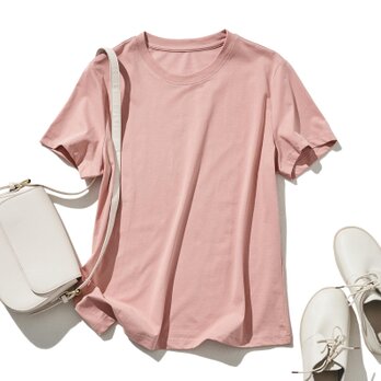 探し続けてきた！自慢であるコットン生地　ひんやり涼しい　半袖Tシャツ　薄いピンク　240521-3の画像