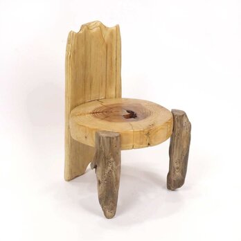 【温泉流木】湾曲板に丸太流木が沿う椅子型花台飾りスタンド 置台 木製 流木インテリアの画像