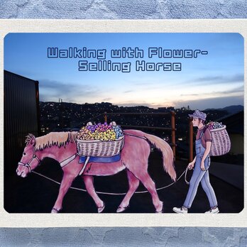 ファブリックパネル 長崎の花売り馬 A4サイズ ハンドクラフトの画像