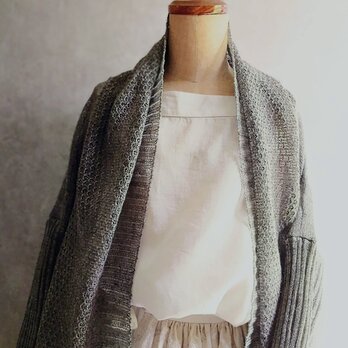 再出品  リネン シルク ニット カーディガン 羽織り　グレーの画像