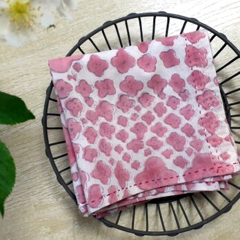 インド綿ブロックプリント バンダナ～ピンク色　花柄の画像