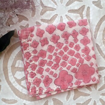 インド綿ブロックプリント バンダナ～ピンク色　花柄の画像