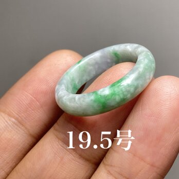 L6-152 美品 白底陽緑 19.5号 ミャンマー産天然 A貨 本翡翠 くりぬき リングの画像
