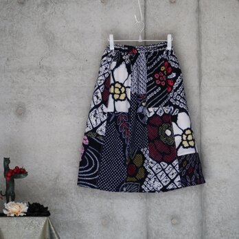 有松絞り　浴衣スカート　パッチワーク　/フリーサイズ   着物リメイクの画像