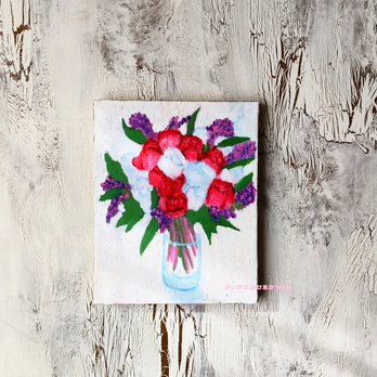 原画「花瓶の花A」（紅白の薔薇）F3・油彩の画像