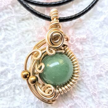 ■アベンチュリンのまんまるねじねじネックレスペンダントトップ■健康長寿・癒やし■