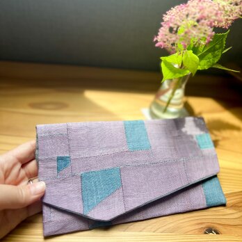 モシ布で作った紫陽花色のポジャギ袱紗の画像