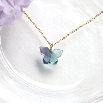 紫陽花色 バタフライ フローライト ネックレス／天然石 14Kgf 石が選べる — Fly freely —