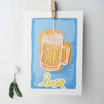 刺繍カード・ビールと枝豆の画像