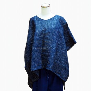 b0009 着物リメイク　藍染 絣文様 麻着物をブラウスにリメイク kimono　＊セミオーダー可　の画像