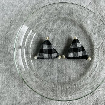 【ギンガムチェック×淡水パール×サンカク】ピアス／イヤリリングの画像