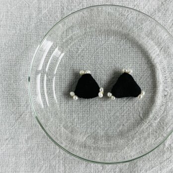 【リネン×淡水パール×サンカク】ピアス／イヤリングの画像