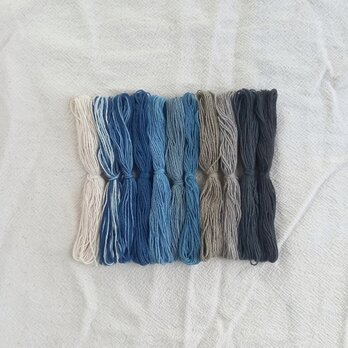 太糸/ 藍&グレー12m×11色/ 草木染め綿糸 太さ1mm/刺繍糸・刺し子糸・クロスステッチ・ラッピング・ダーニングの画像