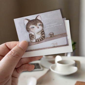 メッセージカード封筒セット（子猫とミルクティー）の画像