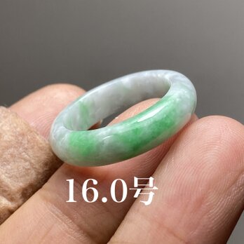 L6-183美品白底陽緑16.0号ミャンマー産天然 A貨本翡翠 くりぬき リングの画像