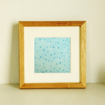 原画「雨粒」 ※18角額縁入り(18×18㎝フレーム）　水彩・絵画・水色の画像
