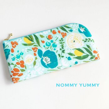 【受注制作】L字ファスナー長財布  Floral Aqua ＊476＊
