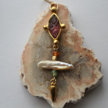 【片耳】Purple stone & Pearl pierce(earring)の画像