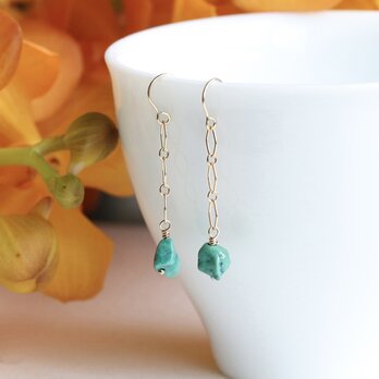 チベットターコイズ 小粒チェーンピアス（イヤリング）/ アレルギー対応 14Kgf — Gift from the sky —