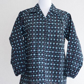 古布 和服 シャツ ジャケット 絣 木綿 ジャパンヴィンテージ リメイク素材 昭和 未使用デッドストックの画像
