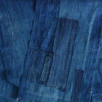 襤褸 古布 藍染 木綿 つぎはぎ リメイク素材 大正 昭和 紋入り ジャパンヴィンテージ ファブリック テキスタイル 1の画像