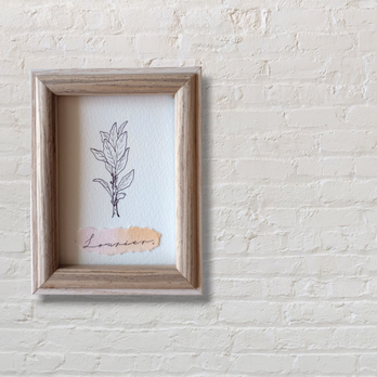 【L判ハーフsize  ローリエ 水彩】 一点物 植物 ボタニカル 花 インテリア アート モダン ハーブ 木製の画像
