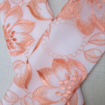 ５　オレンジブライダルレース・チュールレース絹交織半襟の画像
