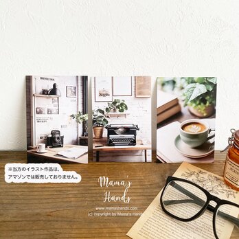 おしゃれな カフェ ラテアート コーヒー ビンテージ タイプライター ブルックリン アート ３枚 ハガキ ポストカード セットの画像