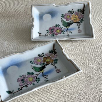 桜と鶯の変形皿　二枚組　yk0155の画像