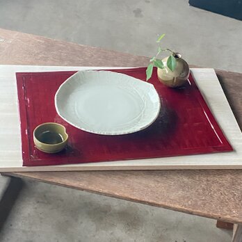 【受注制作】竹細工　塗りのランチョンマット　赤透色の画像