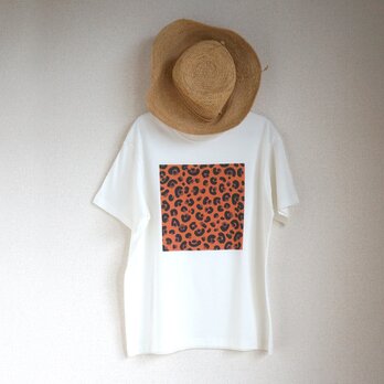 送料無料【半袖/長袖】「fuwa fuwa leopard（ オレンジブラウン×ナチュラル ）」Ｔシャツ＜オーガニックコットン＞の画像